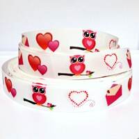 Grosgrain Ribbon 7/8" Valentine's Day Hearts Owls By The Yard USA Seller Printed ( Buy Anot