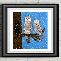 Snowy owl art, printable animal art, downloadable art, snowy owl print, digital art prints, owl art,