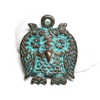 Copper Owl pendant Green patina metal owl charm Owl bird focal bead Greek metal casting Lead Free 1P