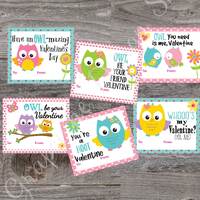 Kids Valentine cards - Owl Valentine Cards - Printable Valentines - Funny Valentine cards for school