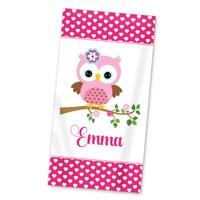Owl Beach Towel - Hot Pink Hearts Owl Lightweight Pool Towel, Little Love Bird Owl Personalized Bath