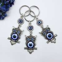 Owl Nazar Boncuk Protection Keychain, Yoga Bag Charm, Turkish Wedding Favor Gift