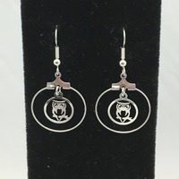 Tiny Owl Stainless Steel Floating Hoop & Dangle Earrings