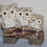 3 Hand Crafted Vintage Owls Constructed from Sea Shells