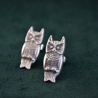 Sterling Silver Owl Earrings, Greek Handmade Studs