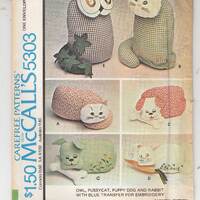Vintage Calico Pets Owl Pussycat Puppy Dog Rabbit Stuffed Animals 1976 McCall's Sewing Pattern 5