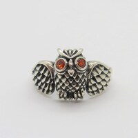 Vintage Sterling Silver Orange Opal Owl Ring Size 8
