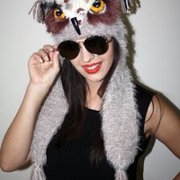 Beige Owl Hat &ndash; Hand Knitted Animal Beanie for Kids &ndash; Winter Baby Hat &ndash; Toddler Ph