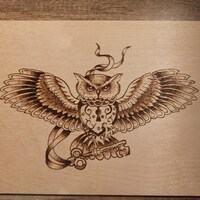 Hand-burned Owl. Wood burning, Pyrography