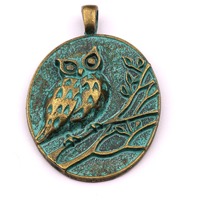 Faux Patina Pendant - Owl Shaped - Alloy Charms - Antique Bronze Tone Necklace - Zinc Alloy Beads -