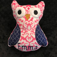 OWL/OWL TOY/Navy and Pink Damask Owl Toy/owl stuffed toy/stuffed toy/stuffed lovey/lovie/owl lovey/p