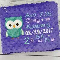 Personalized baby blanket Owl-Birth Stat blanket Owl-Personalized Minky baby blanket-Owl Minky Blank