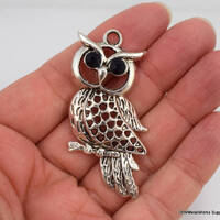 Black Rhinestone Eye Pewter Owl Pendants, Large Owl Charms, Black Rhinestone Pendant, Large Bird Cha