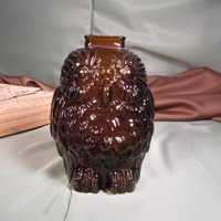 GLASS OWL BANK, Owl of Amber colored glass,Mini Statue,Owl, Mini Owl, six inch inch tall owl,owl ban