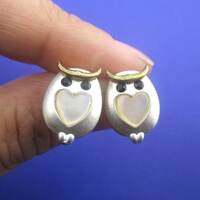 SALE: Wise Barn Owl Shaped Allergy Free Stud Earrings with Heart Shaped Detail in Silver | Minimalis