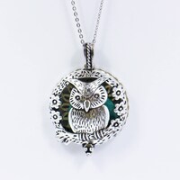 Owl Diffuser Necklace, Antique Silver Color, For Aromatherapy Oils Essential Oils Perfume, Large Loc