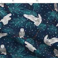 White Owls Fabric - Snow Hunting By Lavish Season - Arctic Animals Winter Owl Bird Snow Cotton Fabri