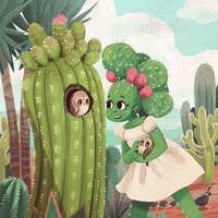 Cactus Owl Visit 12x18 inch cactus succulent dryad cute fantasy art print poster