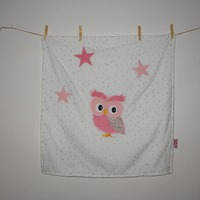 Couverture bébé hibou et étoiles brodés, rose, blanc, Liberty, couvertur