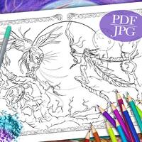 Fantasy Coloring Page: Native American Indian, Owl, Moon (PDF, JPG)