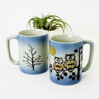 Vintage Otagiri Ceramic Owl Mug Set, Owl Mugs, Owl Collector,Owl Coffee Cups, Owl Collectible, Tree