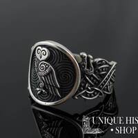 Silver Norse Owl Ring, Wolf Viking Ornament, Handmade Silver Norse Jewelry, Unique Viking Ring, Ring