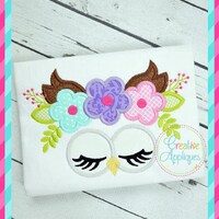 Owl Face Flower Crown Digital Machine Embroidery Applique Design 4 SIZES, owl applique, owl embroide