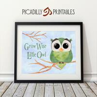 Grow Wise Little Owl Digital Art Print Watercolor Effects Illustration – 8 x 10" AND 16 x