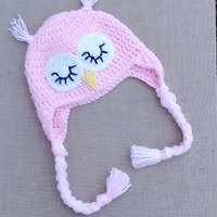 Crochet Owl Hat, Earflap hat, Owl Beanie, Sleepy Owl Hat, Newborn Owl hat, Baby owl beanie, Newborn 