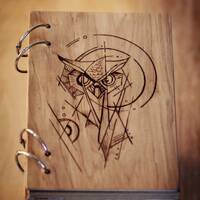 Personalized engraved wooden notebook, sketching book, owl journal, custom wooden book, spiral noteb