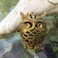 Large owl shape solid brass cage pendant: color may range from copper to bronze not polished or trea