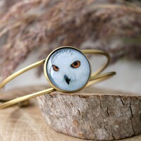 Snowy Owl Cuff Bracelet | White Owl Bracelet | Antique Bronze Cuff Bracelet | Animal jewelry | Bird 