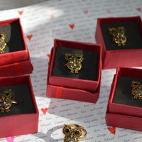 Owl Ring Rhinestone , Adjustable,Clear, Gift, Women, Teen, Birthday, Gift Box, Red,Valentines Day,la