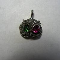 Owl Pendant With Ruby and Emerald in Sterling Silver
