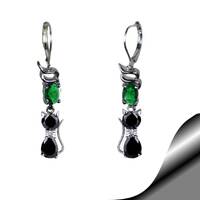 Boucles oreille chat noir hibou cristal,aigue-marine ou autre cristaux,porte-bonheur