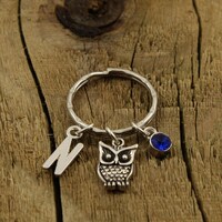 Owl keyring, owl keychain, personalized owl keyring, owl gift keychain, initial charm, birthstone ch