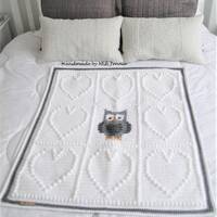 Crochet Owl baby blanket, White blanket, Cot Blanket, Stroller Blanket, Buggy Blanket