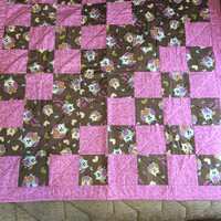 Owls Baby Quilt in Brown, Pink and Green.  Baby Quilt, Baby Blanket, Baby Patchwork Quilt, Baby Cott