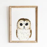 Watercolor Owl Art, Owl Woodland nursery decor, Woodland baby shower, Owl Print decor, woodland anim