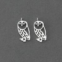 Owl Brass Pendant . Jewelry Craft Supply . Matte Original Rhodium Plated over Brass / 2 Pcs - FC346-