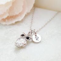 SILVER OWL NECKLACE, Silver or Rose Gold Owl Lover Jewelry, Personalized Initial Disk, Round Disc St