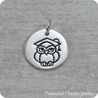 CLOSEOUT - Sterling Silver Graduation Owl Charm, 2025 Graduation Pendant, Graduation Charm, Necklace