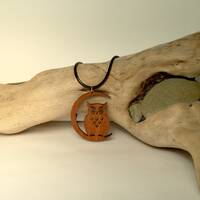 Owl Wood Pendant Necklace, Walnut Wood Pendant, Yoga Jewelry, Nature Jewelry, Natural Wood Necklace