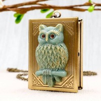 Owl Locket Necklace- Book Necklace Mark of Athena Percy Jackson Annabeth Chase Inspired Nature