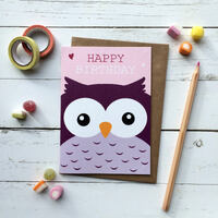 Cute Owl Birthday Card | Kawaii Owl birthday card for kids