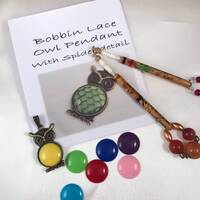 Kit - Owl Bobbin Lace Pendant Kit; Antique Brown Owl Pendant; Bobbin Lace kit; jewellery making kit