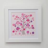 Pretty Owls in a flower tree picture