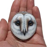 Barn Owl Face Portrait Painted Stone! Owl home decor, Owl art, Hand painted with Acrylics and finish
