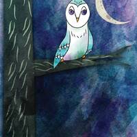 Owl at Night Giclee Art Print &ndash; Nursery Wall Decor (4x6)