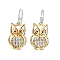 Owl Two Tone Earrings, Vermeil, Sterling Silver, Free Flowing, Dangle Earrings, Genuine .925 Silver,